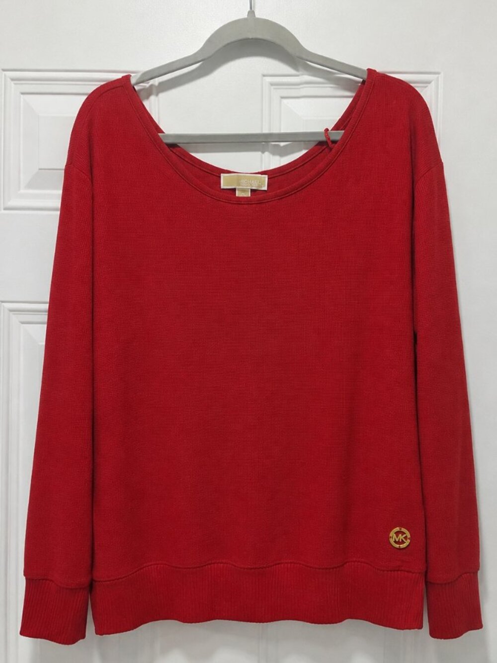 MICHAEL Michael Kors Women XL Red Boat Neck Long Sleeve Pullover Sweater Top